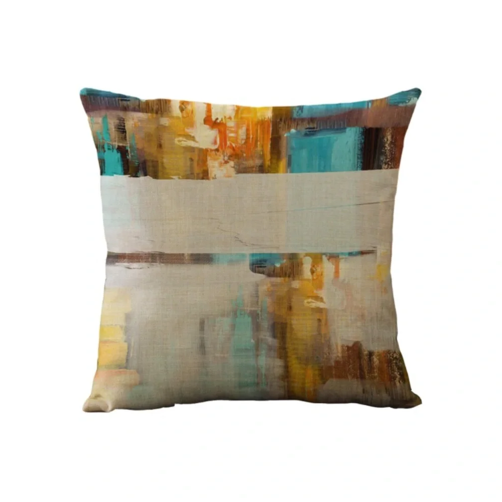 Luxury Home | Modern Blue, Yellow & Brown Abstract Art Throw Pillow Covers